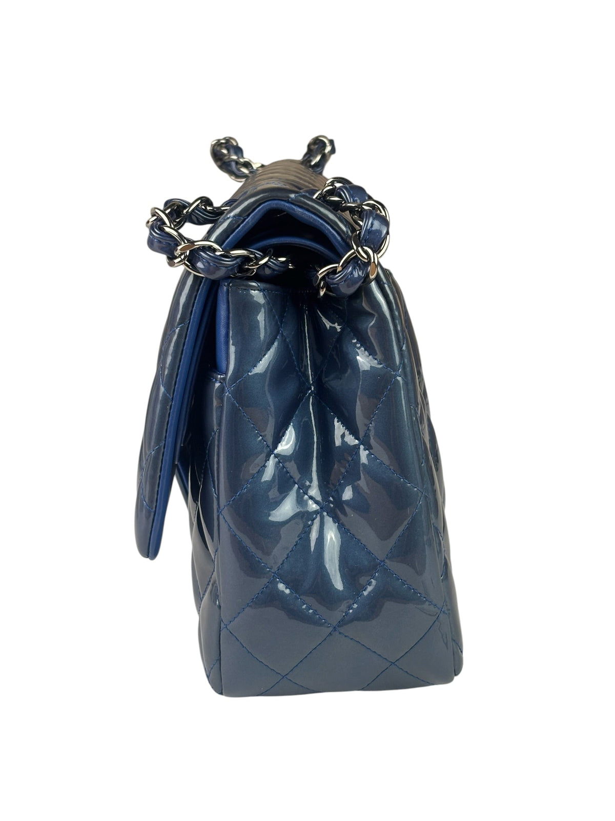 Chanel Perl Glossy Blue Quilted Patent Leather Double Flap Bag 2012