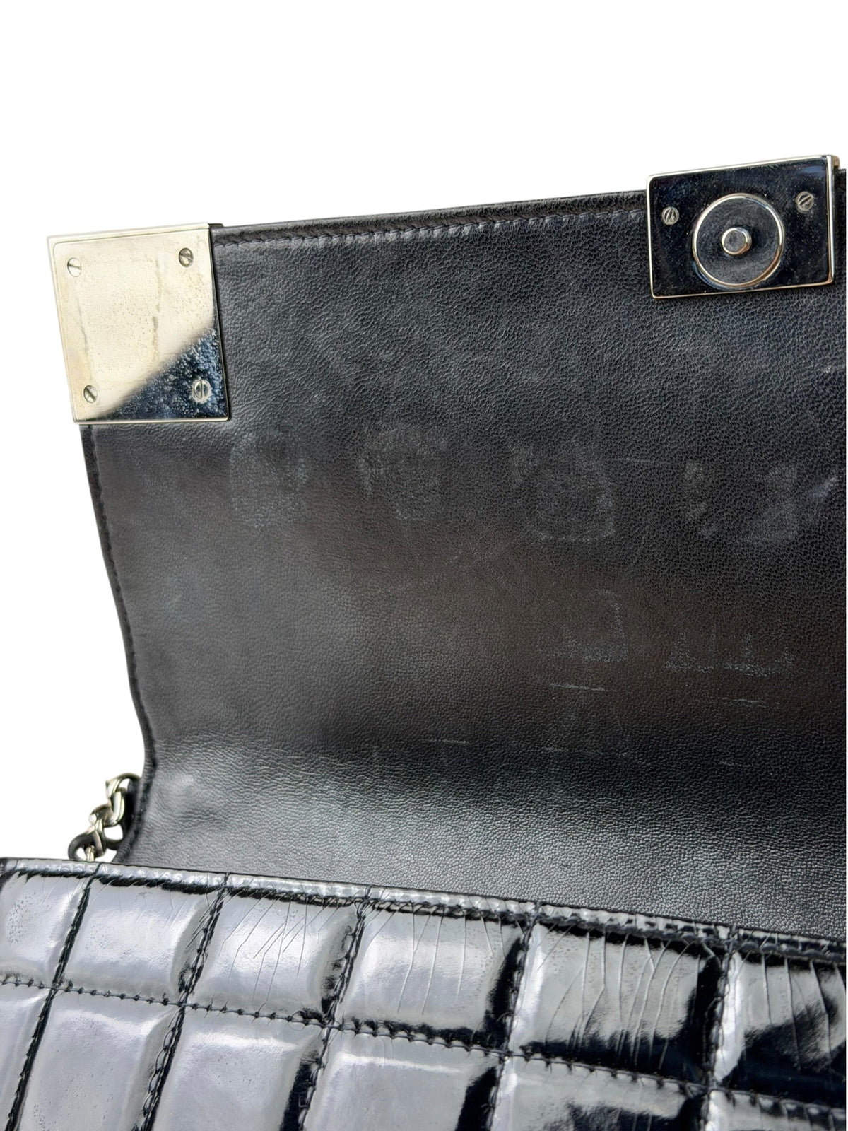 Chanel Black Patent Leather Chocolate Bar Flap Bag 2000