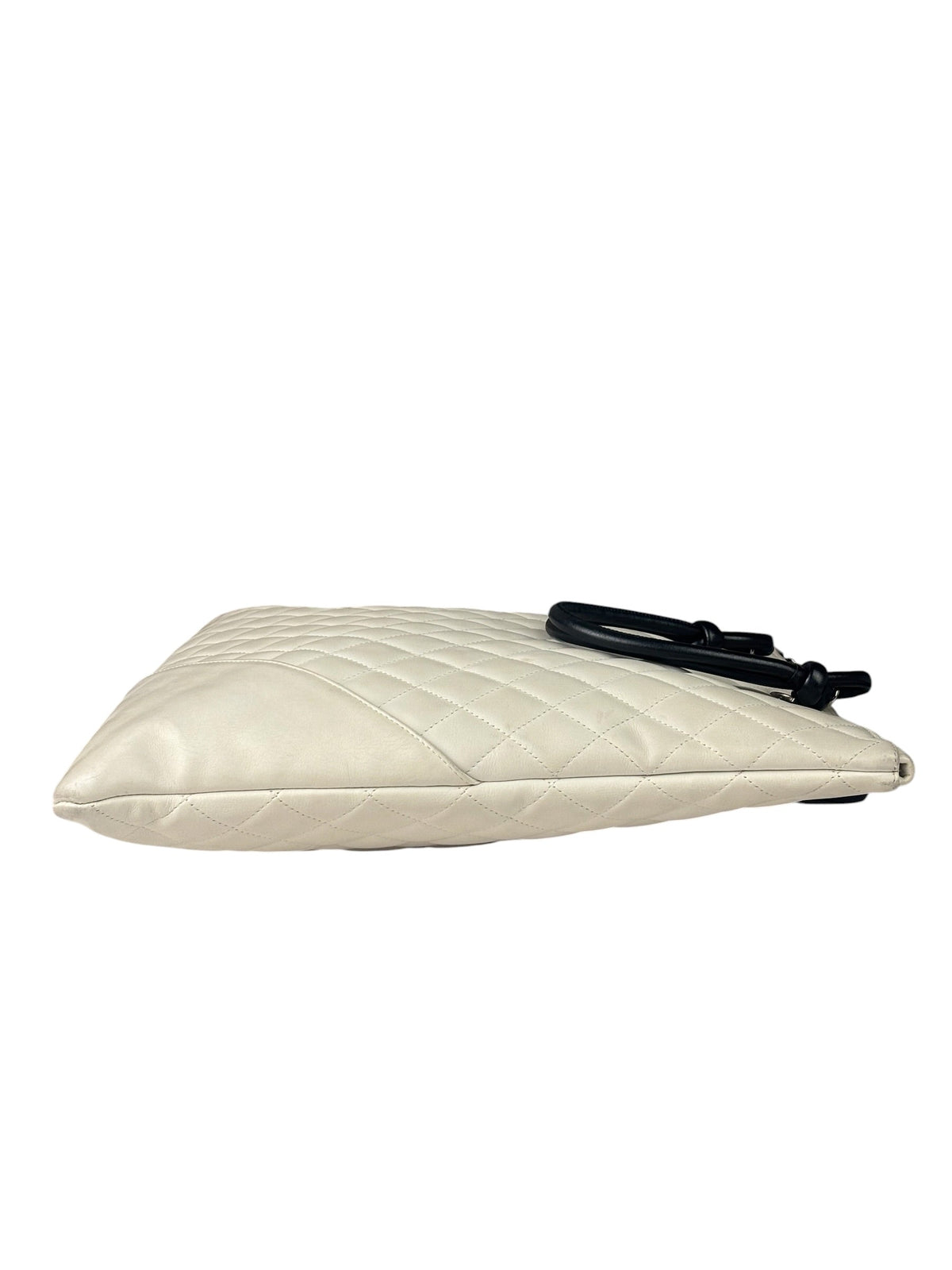 Chanel White Calfskin Quilted Python-Embossed Ligne Cambon Flat Tote Bag 2004