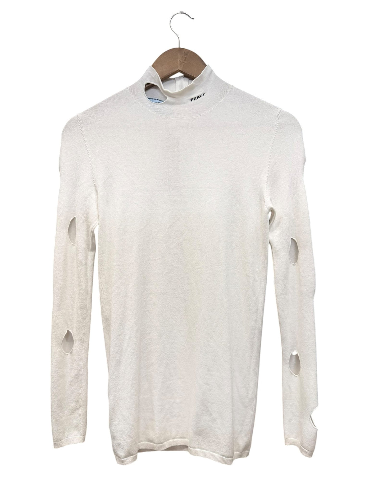 Prada White Cutout Mock Neck Long Sleeve Top