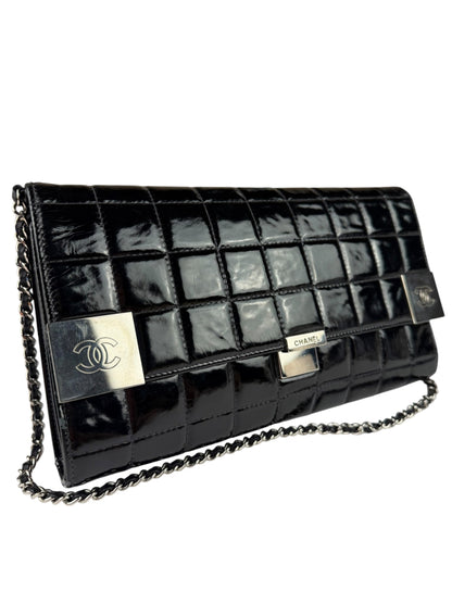 Chanel Black Patent Leather Chocolate Bar Flap Bag 2000