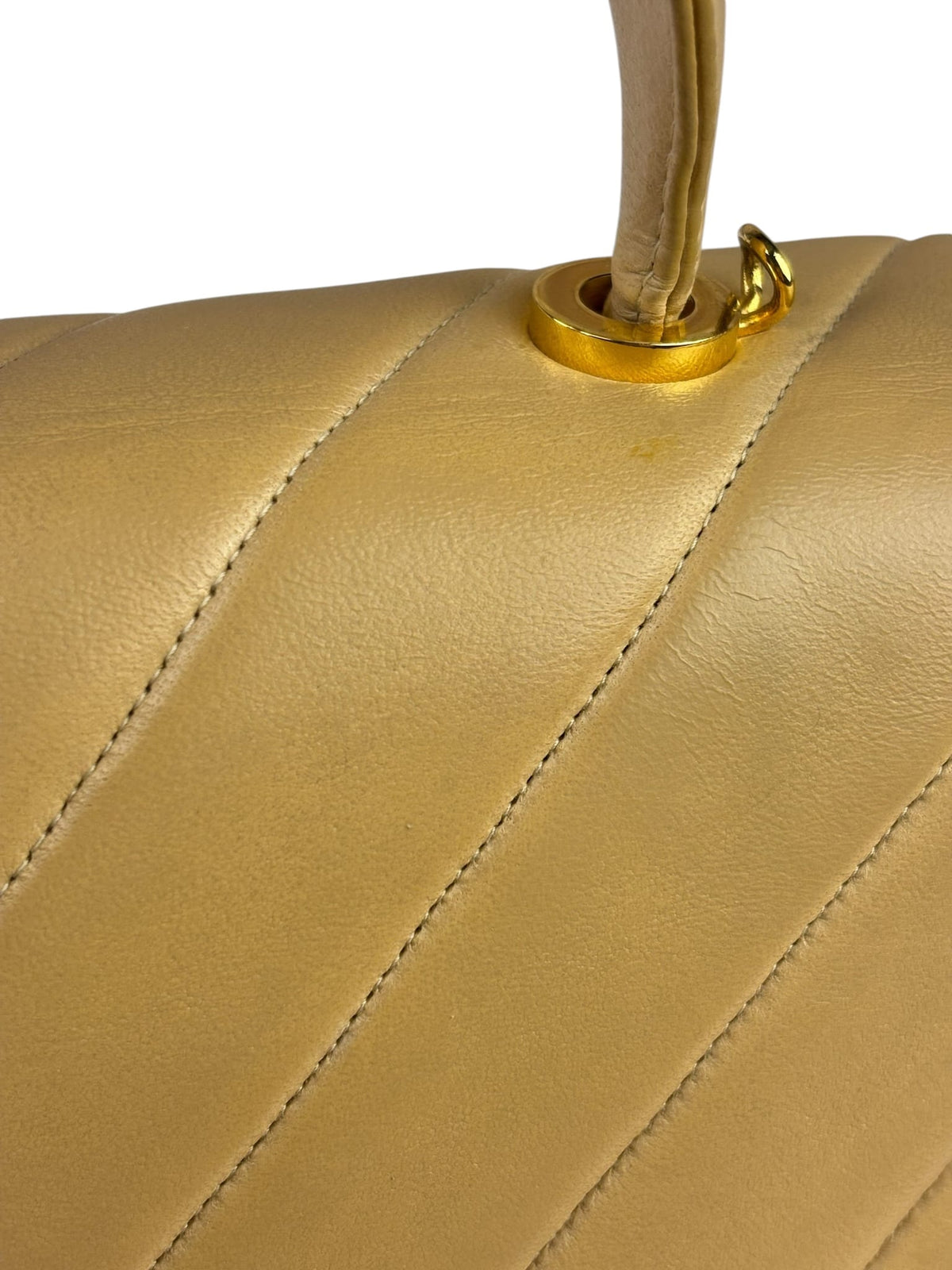 Chanel Vintage Beige Lambskin Chevron Coco Handle Flap Two-Way Bag 1991