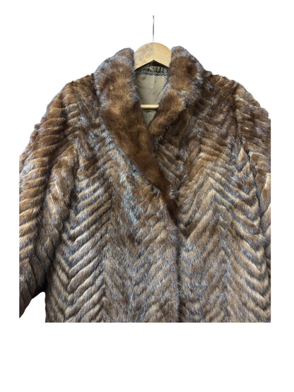 Vintage Hazel Brown Chevron Stripped Mink Fur Coat