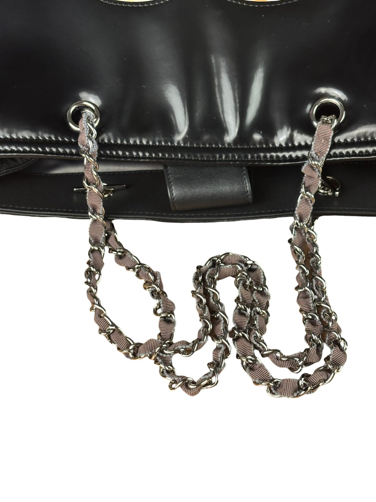 Chanel Black Patent Leather Quilted Lipstick Tote 2011