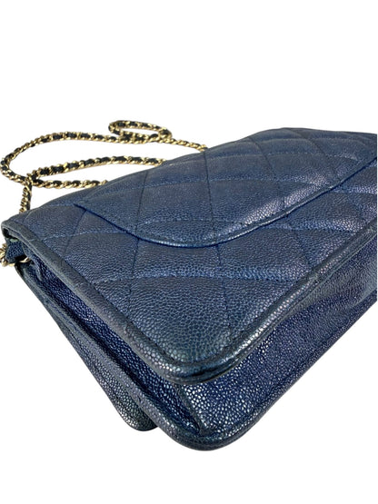 Chanel Peal Blue Caviar Quilted Leather Iridescent Wallet On Chain 2019