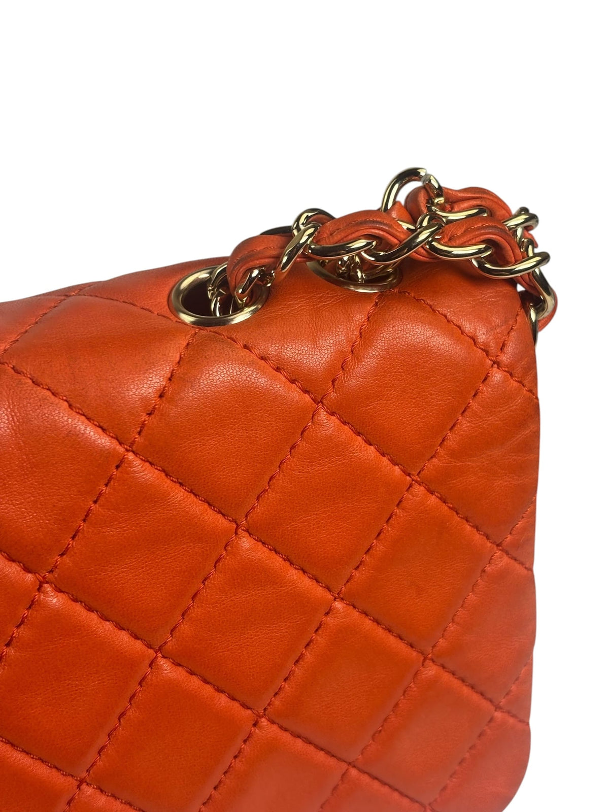 Chanel Orange Quilted Lambskin Flap Bag 2008