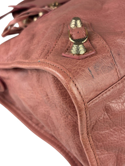 Balenciaga Muted Pink Leather Moto Classic City Bag