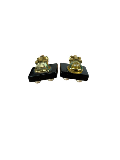 Chanel Black Resin FauxPearl Clip-On Earings