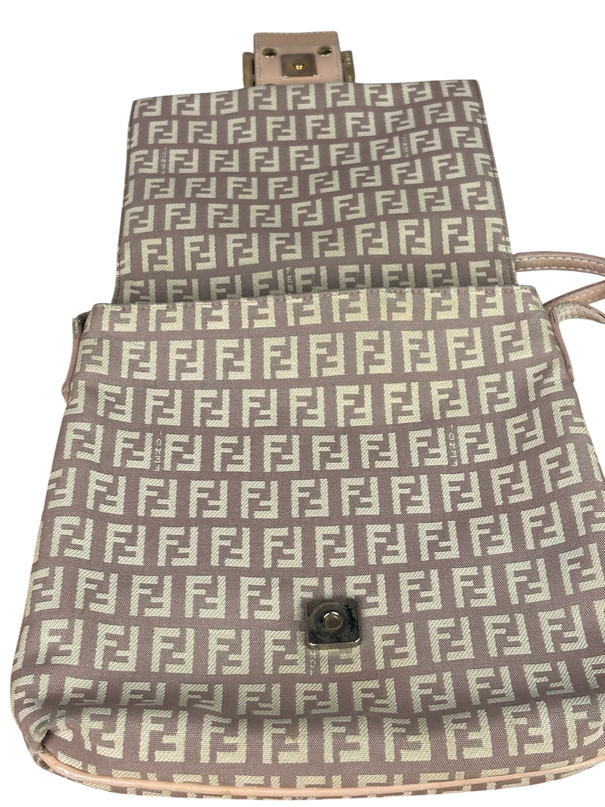 Fendi Pastel Pink Leather Trim Zucca Flap Vitello Tube Messenger Bag