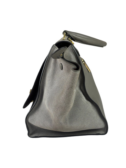 Celine Grey Suede/Leather Crocodile Embossed Trapeze Two-Way Bag