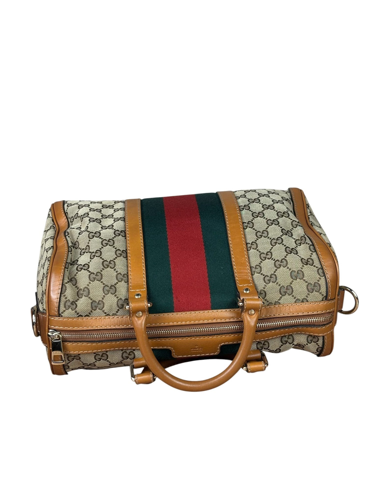 Gucci Beige/Brown GG Web Boston Two-Way Bag