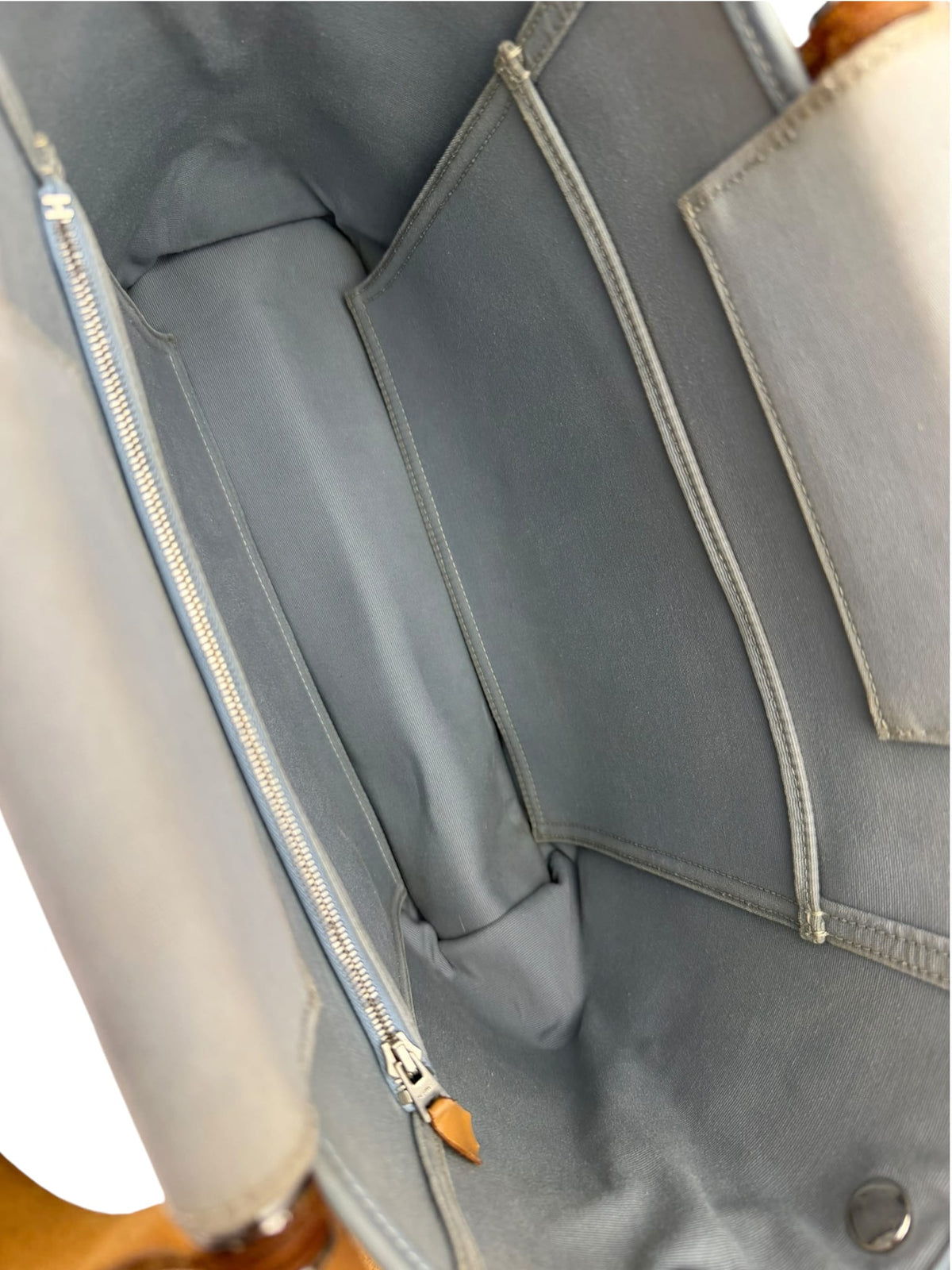 Hermes Light Blue Canvas Leather Trim Cabag Elan Tote