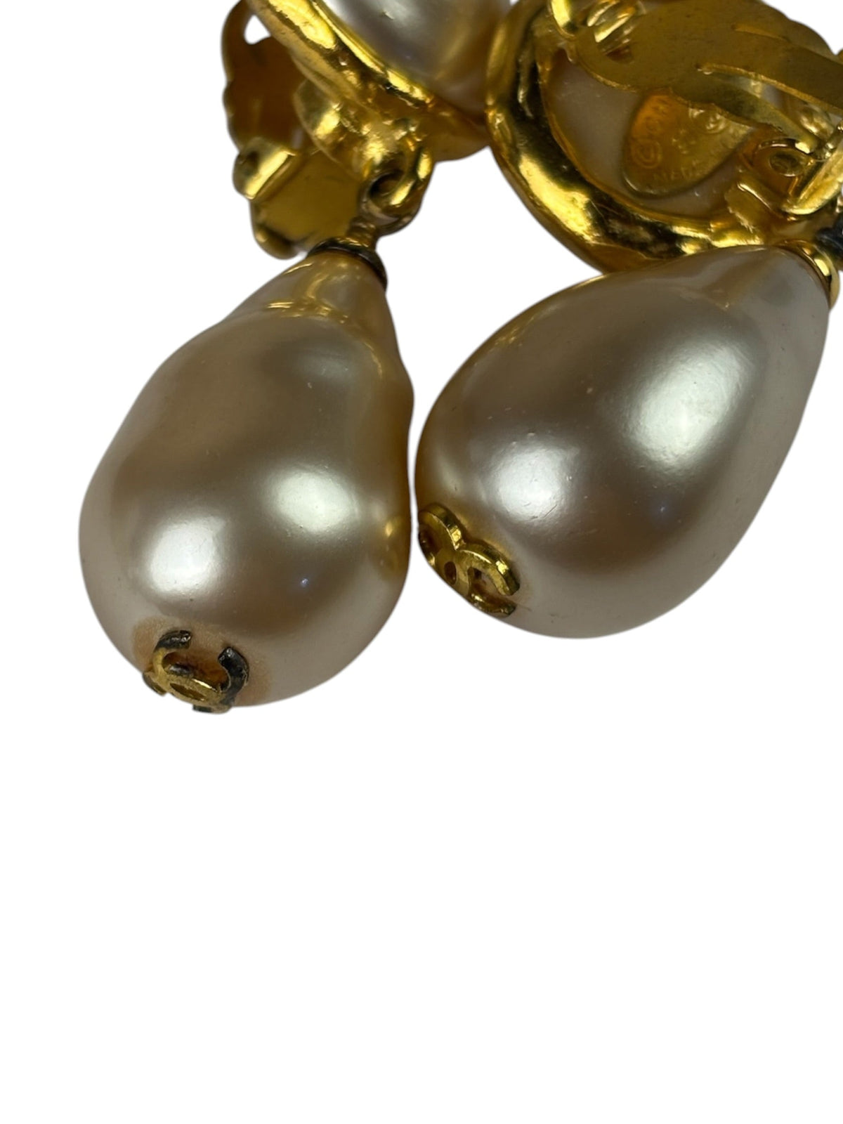 Chanel Faux-Pearl Tear Drop Clip On Earring