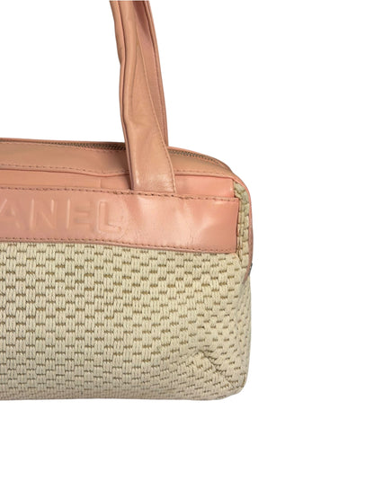 Chanel Cream/Pink Leather Lax Crochet Bowler Shoulder Bag 2004