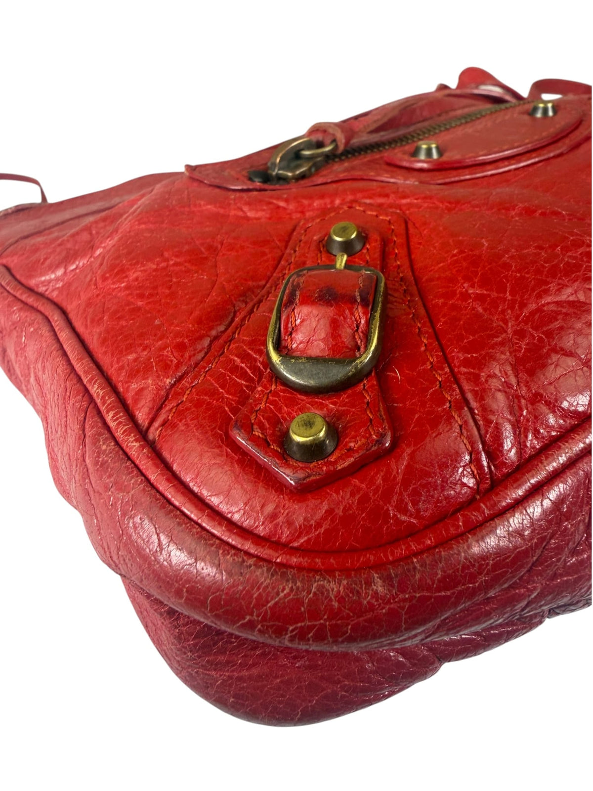 Balenciaga Red Lambskin Hip Moto Crossbody