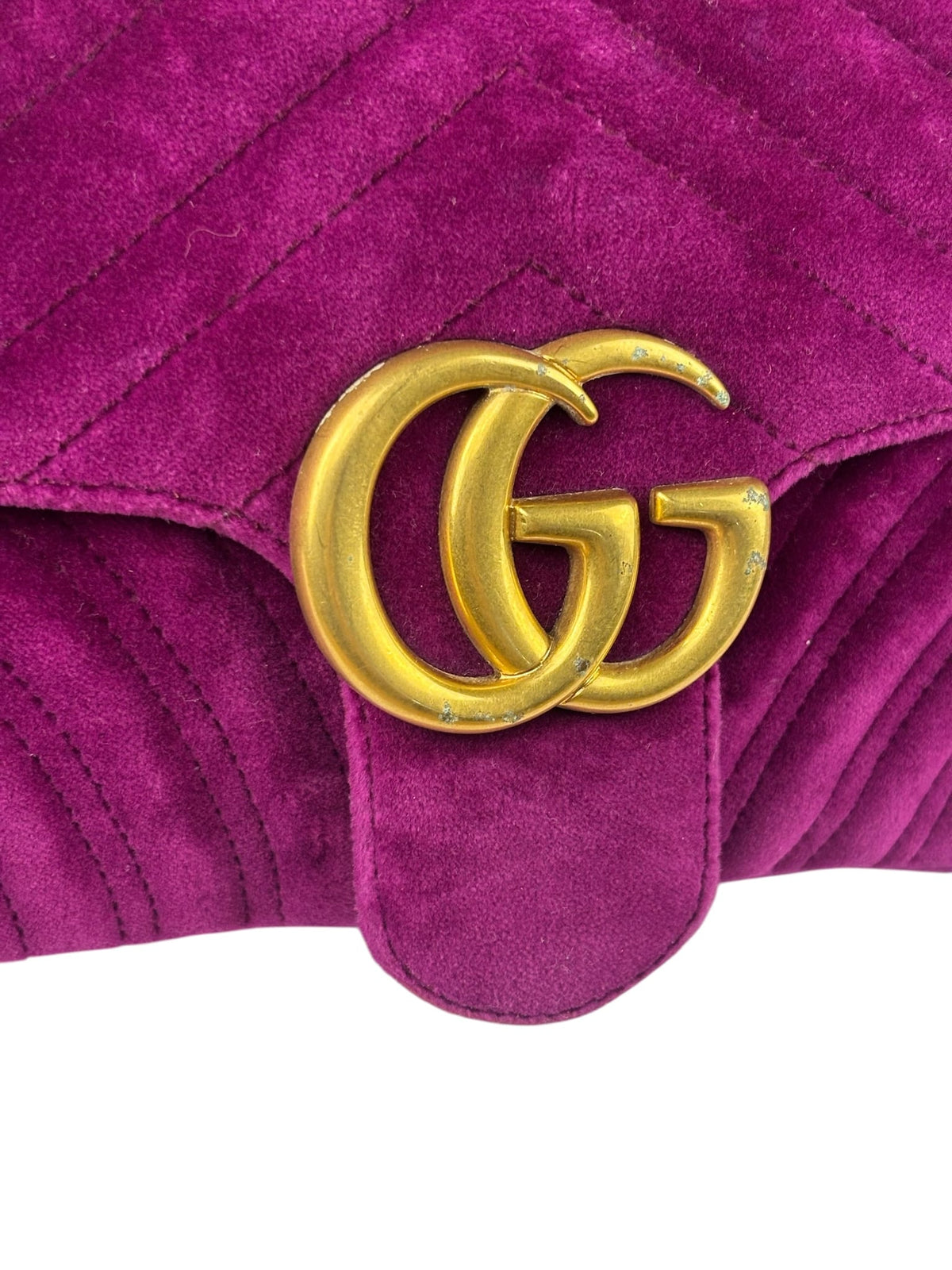 Gucci Magenta Velvet Marmont Matelasse Shoulder Bag
