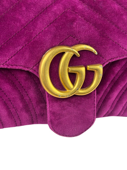 Gucci Magenta Velvet Marmont Matelasse Shoulder Bag