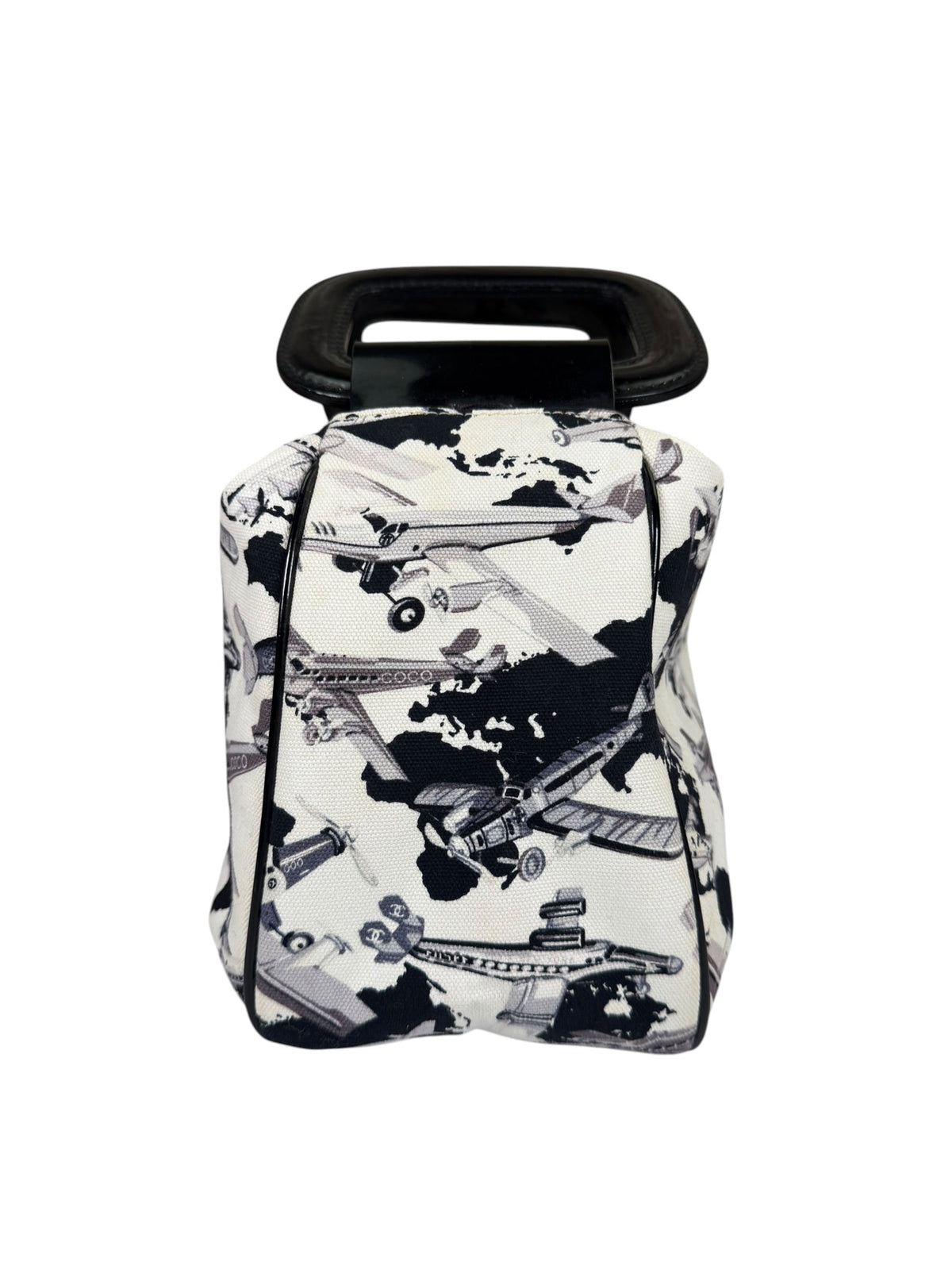 Chanel White/Black Patent Leather Trim Airplane CC Handle Bag 2005