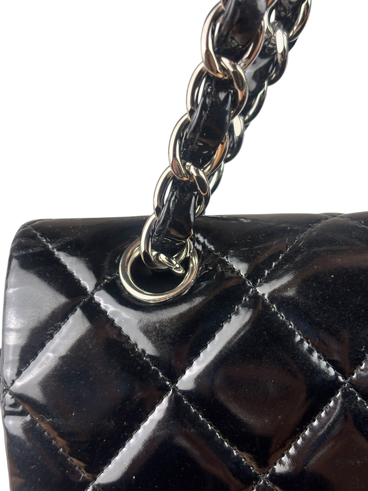 Chanel Black Patent Leather Quilted Leather Double Flap Jumbo Bag 2012