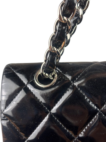 Chanel Black Patent Leather Quilted Leather Double Flap Jumbo Bag 2012