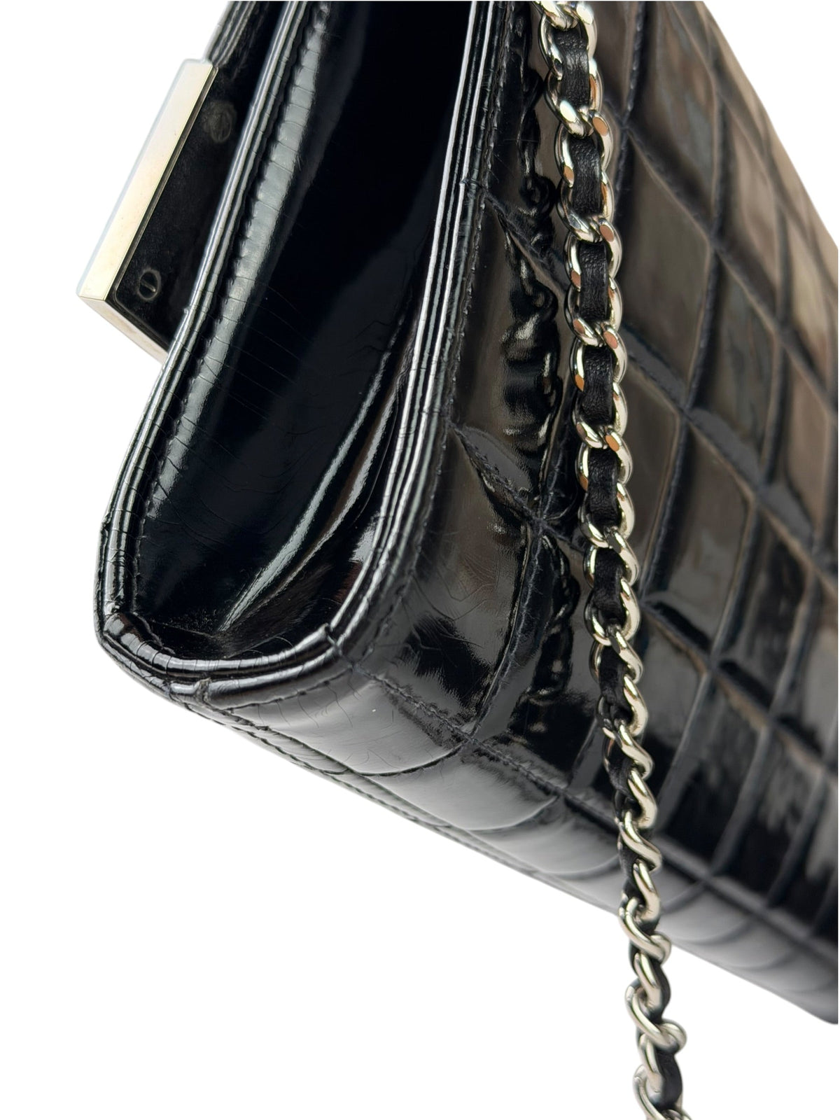 Chanel Black Patent Leather Chocolate Bar Flap Bag 2000
