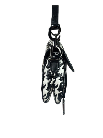 Christian Dior White/Black Leather Houndstooth Micro Saddle Bag