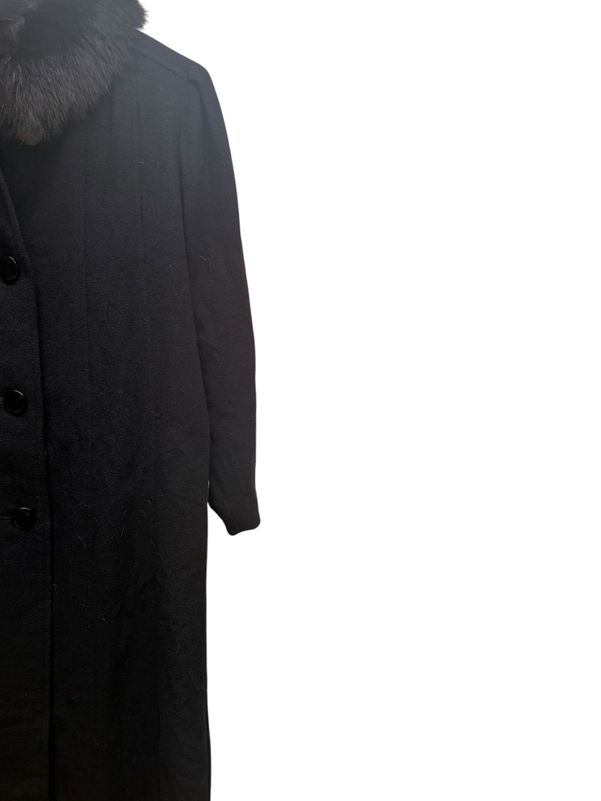 Vintage Black Wool Fox Fur Collared Long Coat
