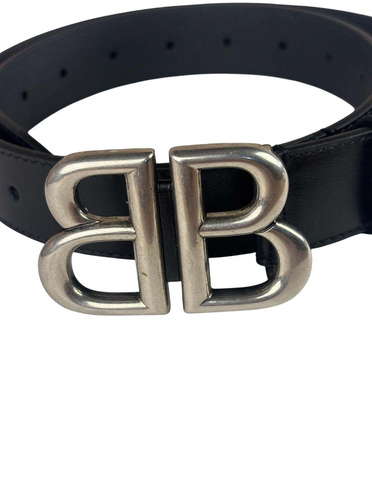 Balenciaga Black Leather BB Buckle Belt
