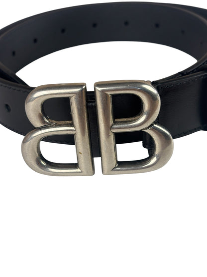 Balenciaga Black Leather BB Buckle Belt
