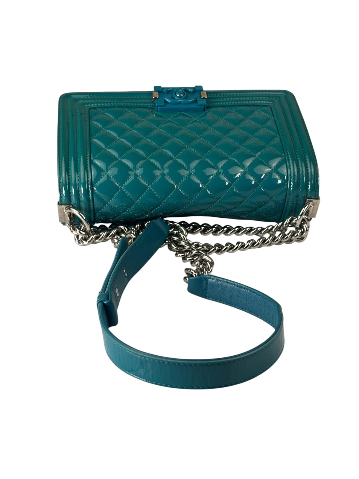 Chanel Teal Quilted Patent Leather Boy Flap Bag 2014