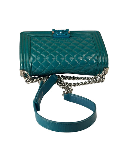 Chanel Teal Quilted Patent Leather Boy Flap Bag 2014
