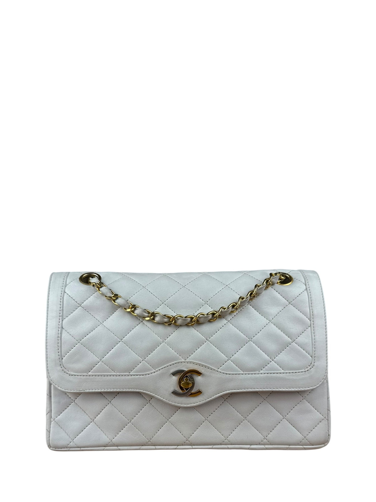 Chanel CC White Quilted Double Flap Bag 1988