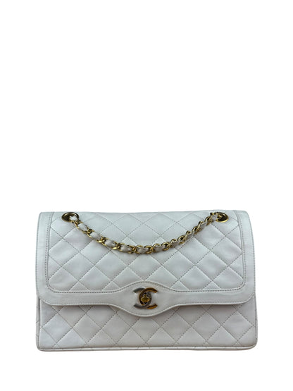 Chanel CC White Quilted Double Flap Bag 1988