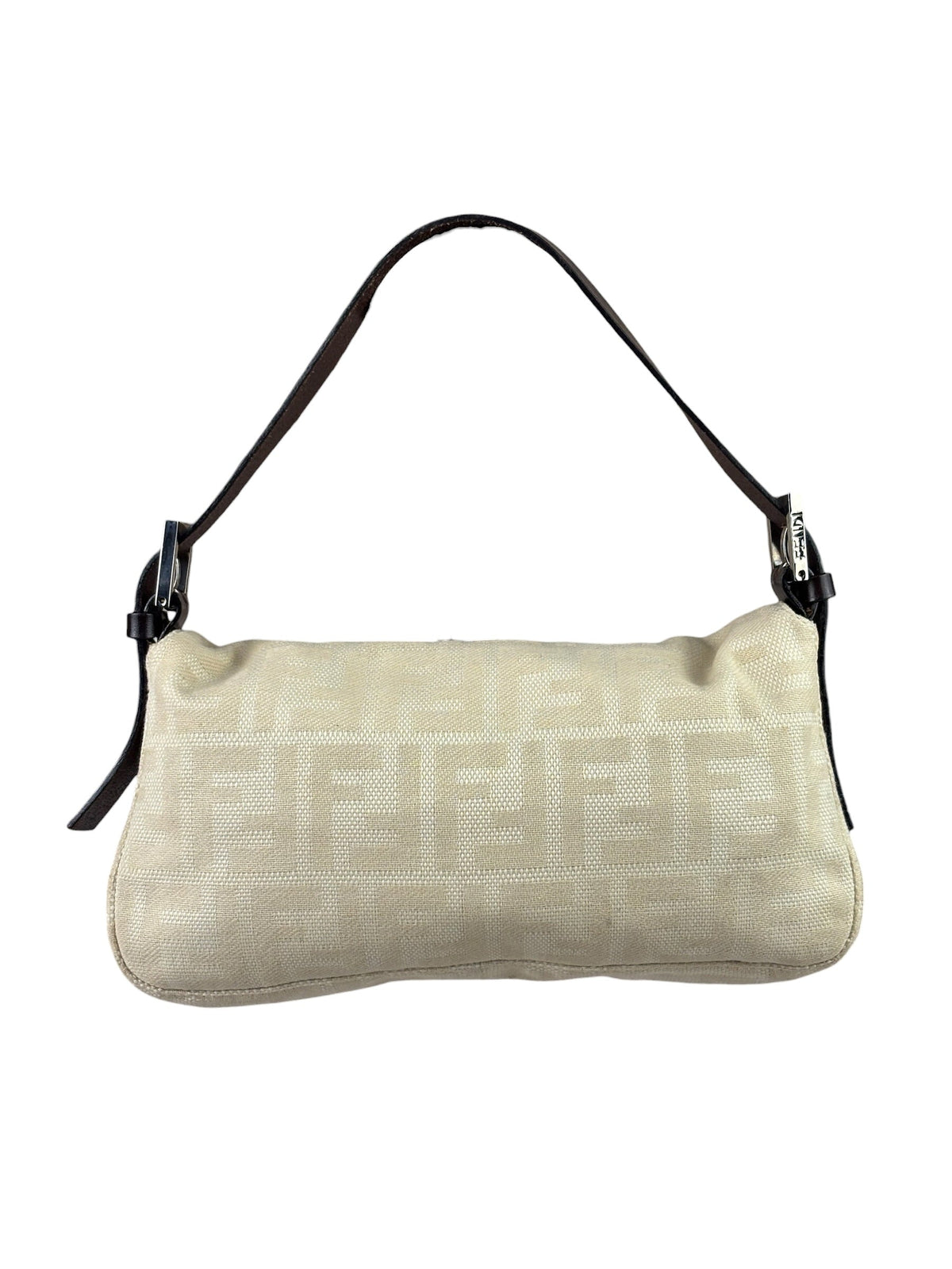 Fendi Vintage FF Ivory Canvas Baguette Shoulder Bag