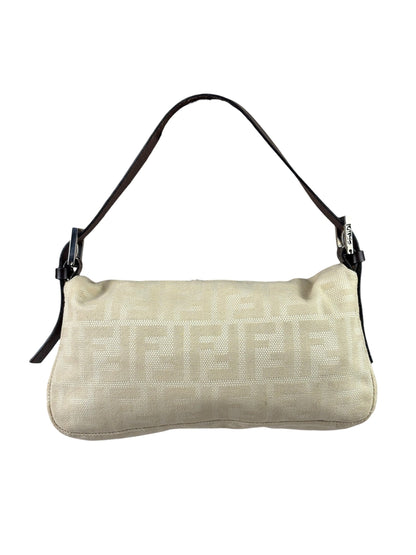 Fendi Vintage FF Ivory Canvas Baguette Shoulder Bag