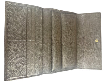 Gucci Brown Leather Trim GG TriFold Long Wallet