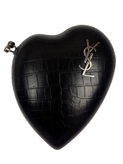 Yves Saint Laurent Black Crocodile-Embossed Love Box Clutch