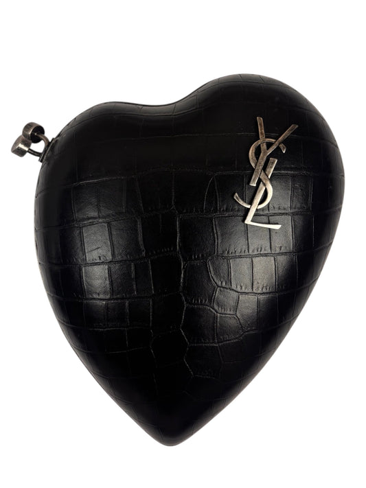 Yves Saint Laurent Black Crocodile-Embossed Love Box Clutch