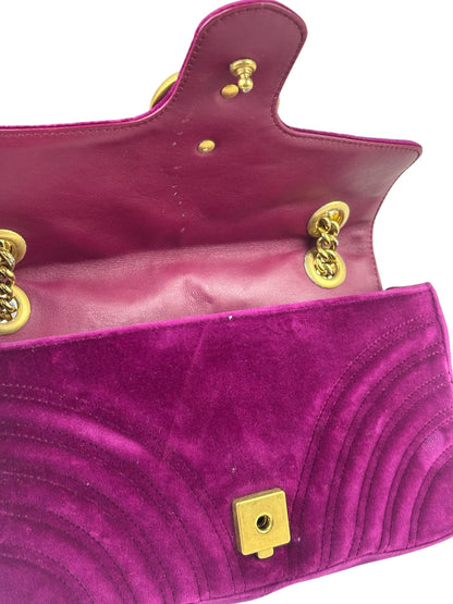 Gucci Magenta Velvet Marmont Matelasse Shoulder Bag