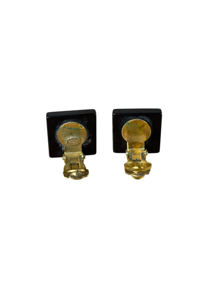 Chanel Black Resin FauxPearl Clip-On Earings