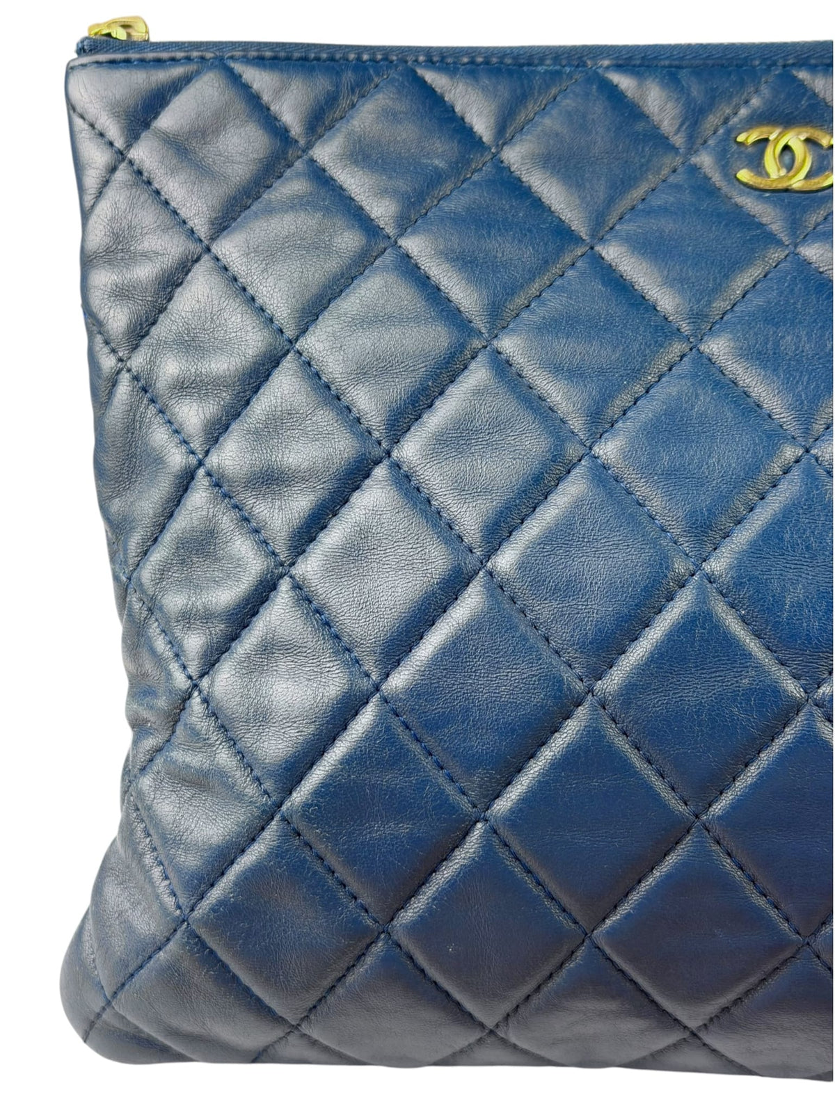 Chanel Blue Quilted Leather O-Case Zipped Pouch 2017