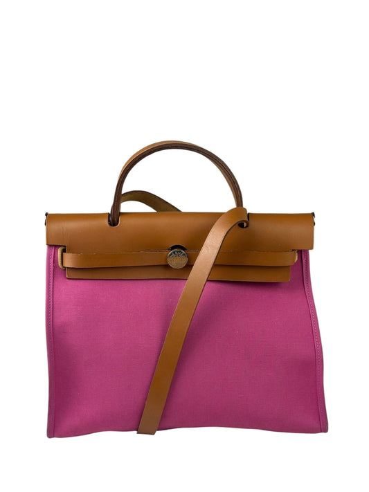 Hermes Pink/Brown Leather Trim Herbag Zip 31 Two-Way Bag