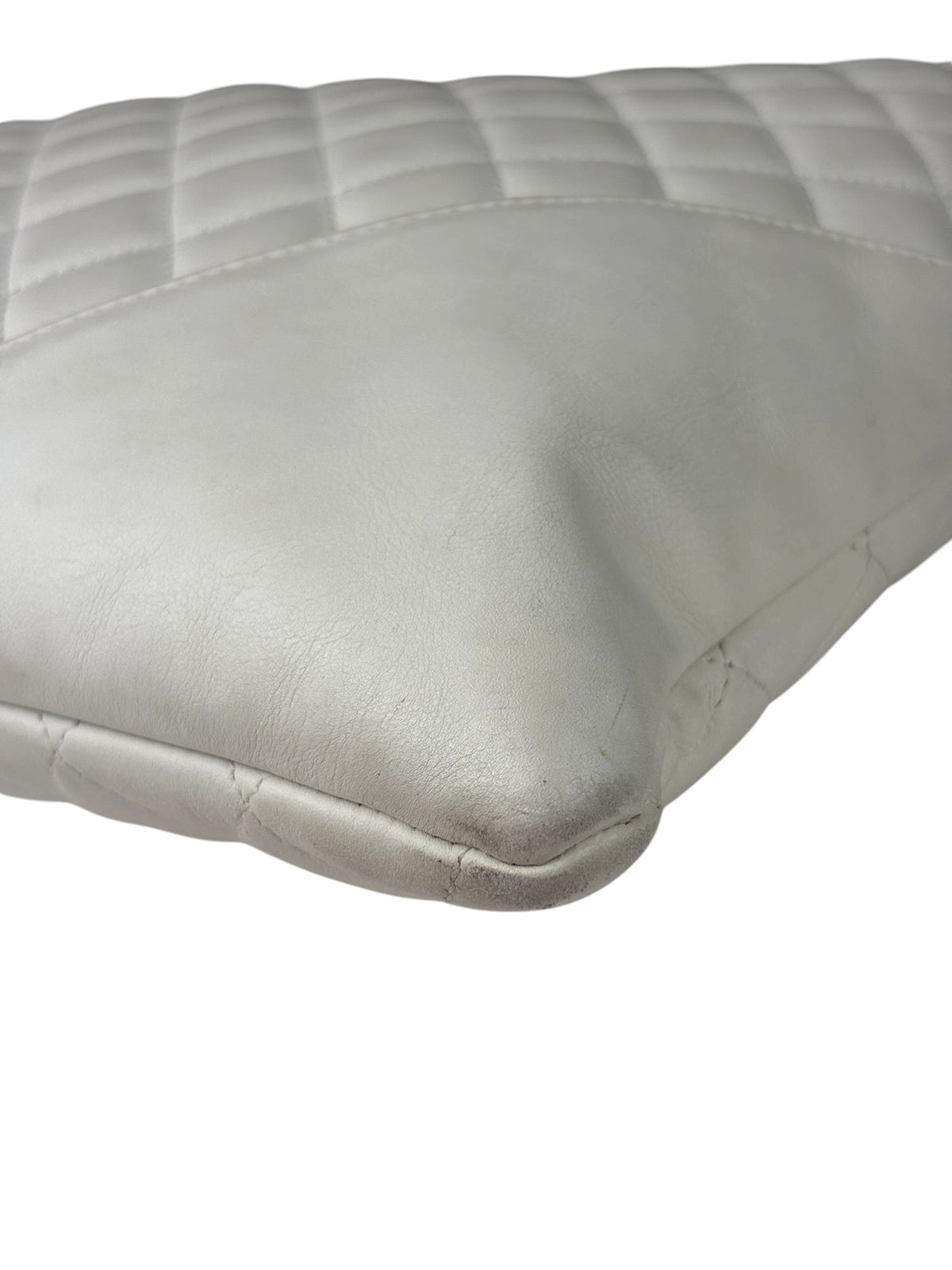 Chanel White Calfskin Quilted Python-Embossed Ligne Cambon Flat Tote Bag 2004