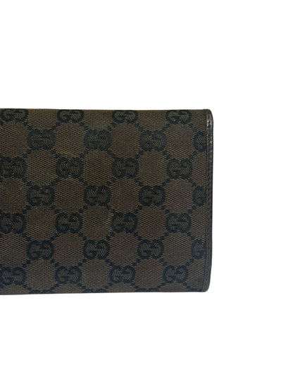 Gucci Brown Leather Trim GG TriFold Long Wallet