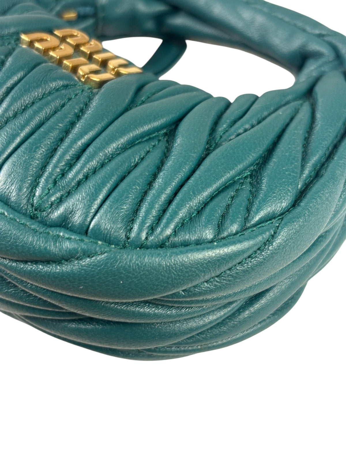 Miu Miu Dark Green Nappa Leather Wander Matelasse Micro Hobo Bag