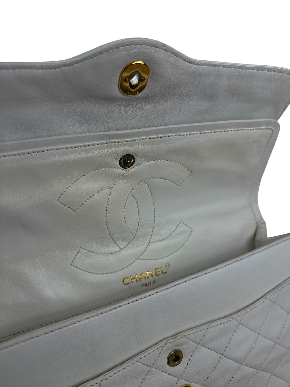 Chanel CC White Quilted Double Flap Bag 1988