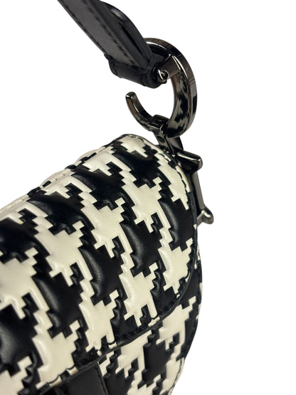 Christian Dior White/Black Leather Houndstooth Micro Saddle Bag