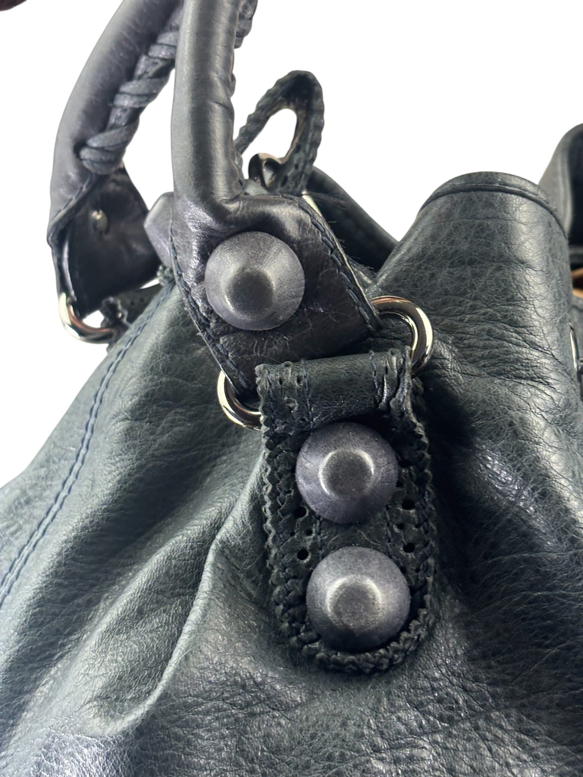 Balenciaga Grey Lambskin Giant Brogues Pompom Two-Way Bag