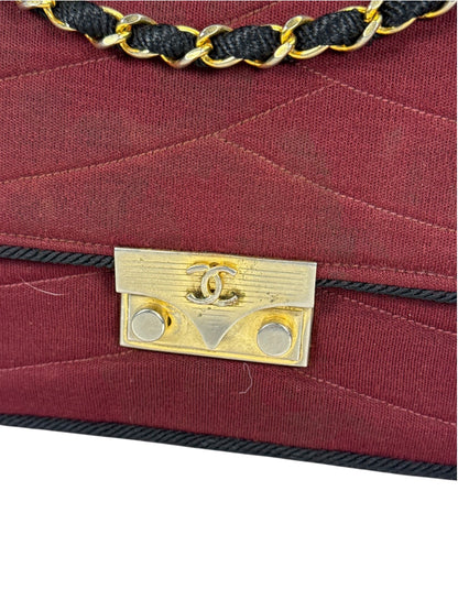 Chanel Vintage Burgundy Cotton Pairs-Seoul Pagoda Flap Bag
