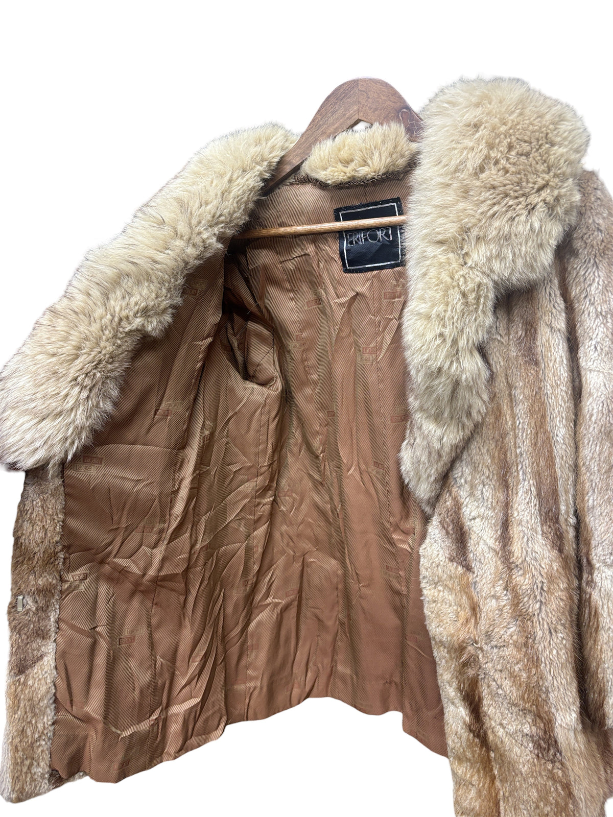 Vintage Erifort Sandy Tan Fox Fur Trim Mink Body Fur Coat